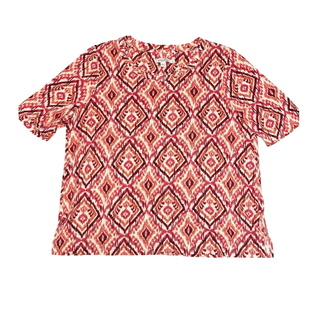 Chico’s Ikat Print Short Sleeve Blouse Size 1 US Medium